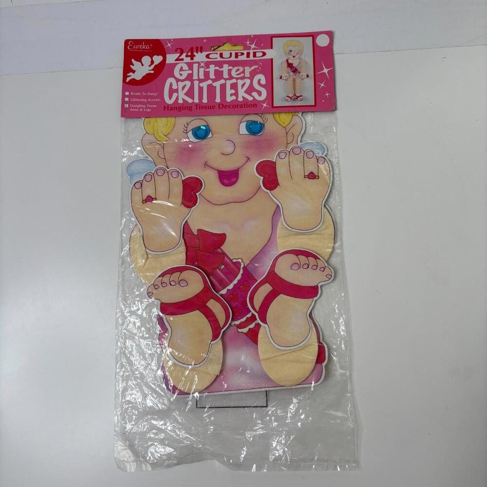 Vtg EUREKA glitter critters CUPID VALENTINE tissue leg die CUT OUT‎ DECORATION